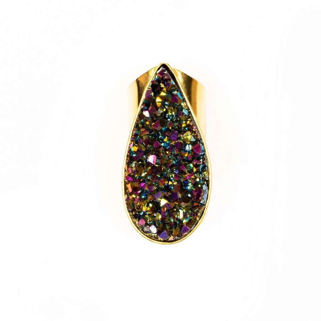 Tiana Jewel Love Tear Drop Metallic Druzy Ring - £65