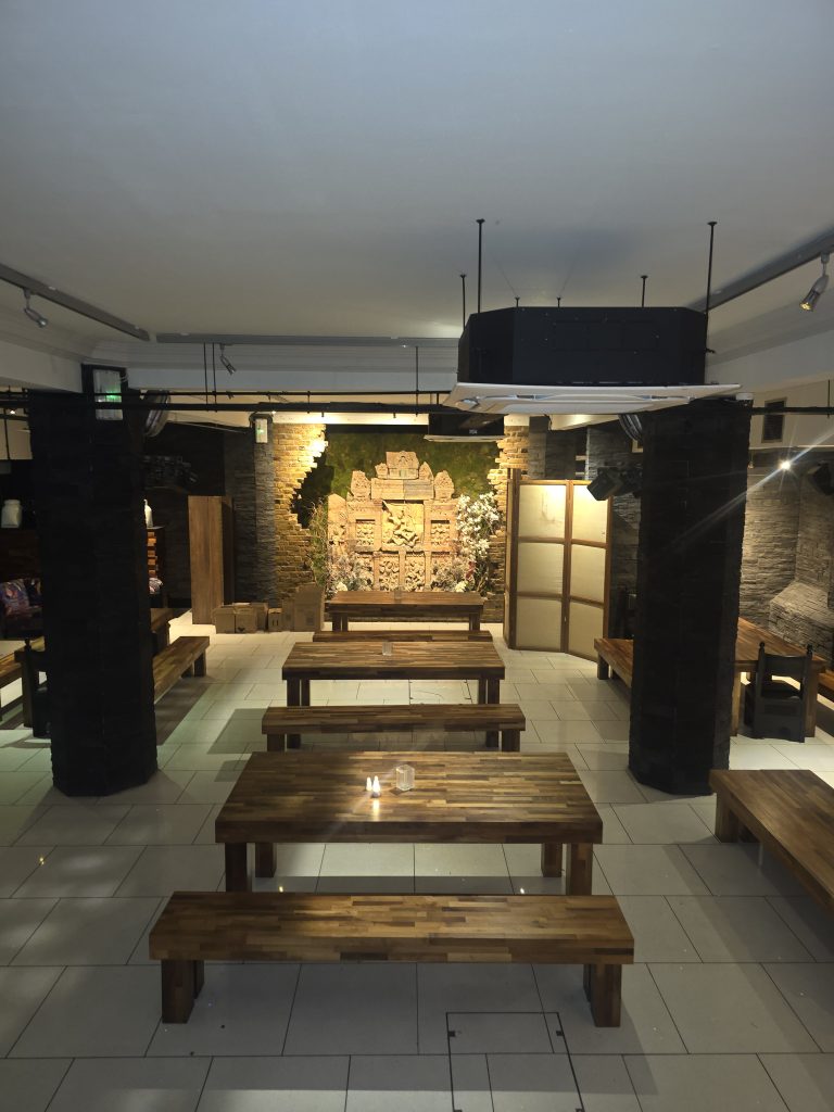 Interior of Thai Square Minories restaurant in London with warm lighting and romantic décor.