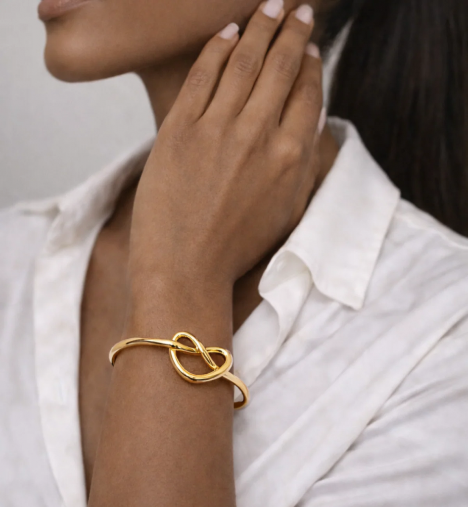 Valentine's Gift Idea for Her: Taro Collection - Gold Bangle Bracelet Heart Pretzel Knot £27.00