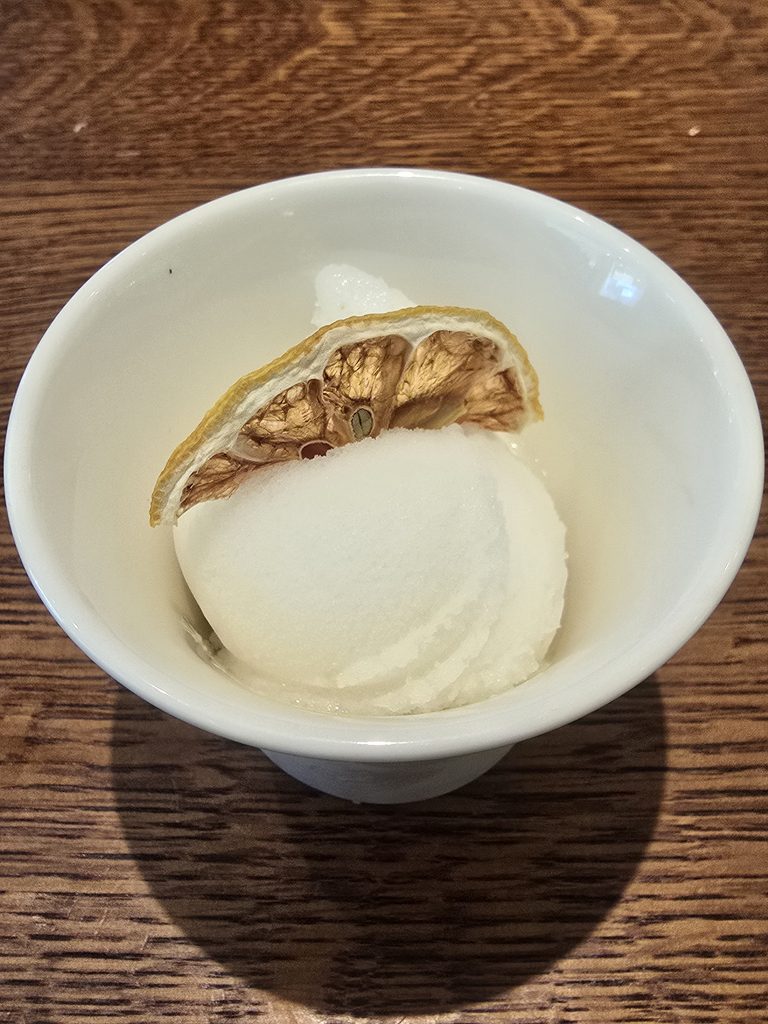 Palate cleanser, one scoop of lemon sorbet
